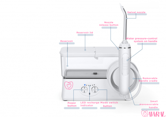 AWRAL WATER FLOSSER PRO COMPACT | CORDLESS| WITH TRAVEL CASE | 12+ 6 MONTHS WARRANTY| PORTABLE & RECHARGEABLE | WF PRO WITH 6 TIPS | 6 PRESSURE SETTINGS