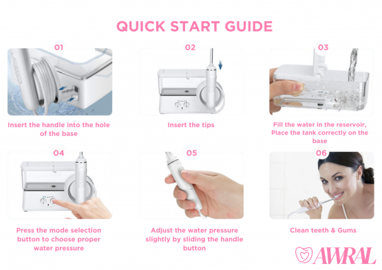 AWRAL WATER FLOSSER PRO COMPACT | CORDLESS| WITH TRAVEL CASE | 12+ 6 MONTHS WARRANTY| PORTABLE & RECHARGEABLE | WF PRO WITH 6 TIPS | 6 PRESSURE SETTINGS